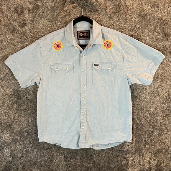 Howler Bros Shirt Mens Medium Crosscut Deluxe Embroidered Beach Blooms Pearlsnap - Picture 1 of 9
